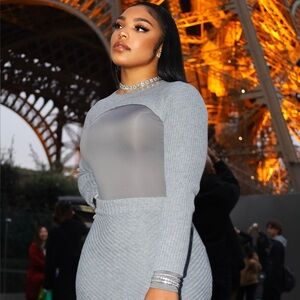 Elegant Gray Long Sleeve & Maxi Skirt